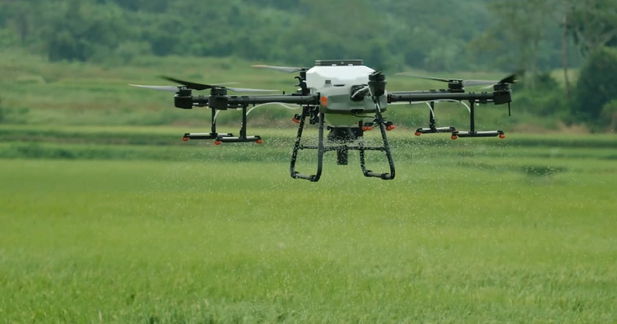 Agricultural Drone Spraying Taking Off